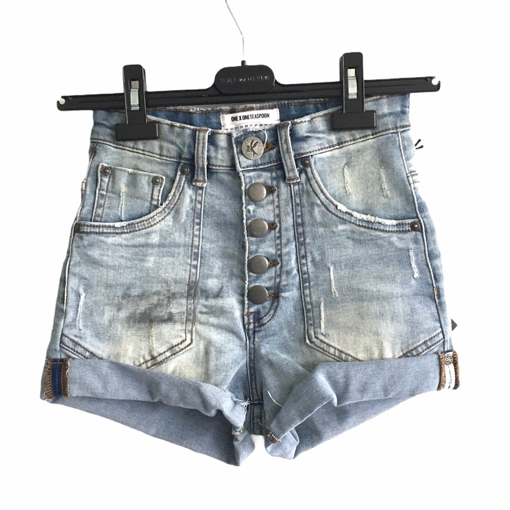 ONE TEASPOON Harlets Cut Off Denim Shorts 24